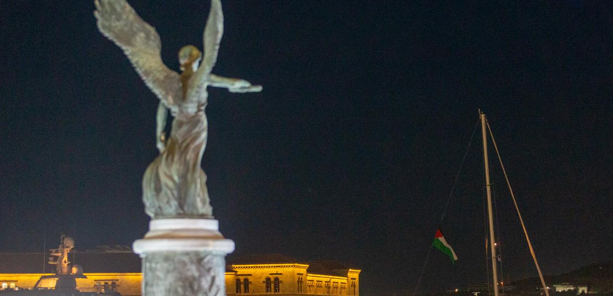 Απόπλους από την Σύρο για την Γάζα, του ελληνικού πλοίου "Οξυγόνο", Κυριακή 14 Σεπτεμβρίου 2025. Το πλοίο που συμμετέχει στην παγκόσμια αποστολή Global Sumud Flotilla απέπλευσε από το λίμάνι της Ερμούπολης στη Σύρο