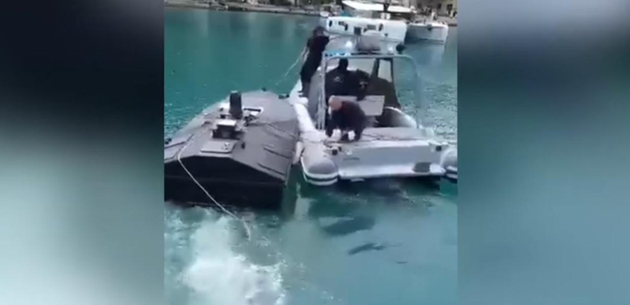 Ρυμούλκηση του drone που εντοπίστηκε στην Λευκάδα