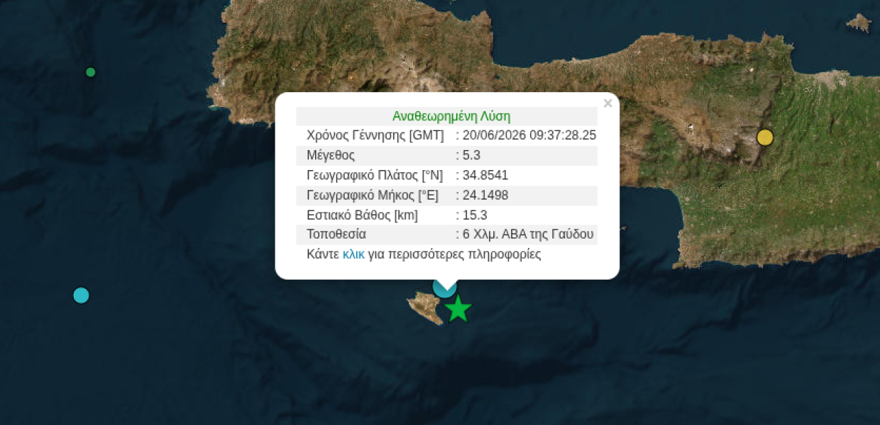 Οι δύο σεισμικές δονήσεις των 4,6 και 5,3 Ρίχτερ στη Γαύδο