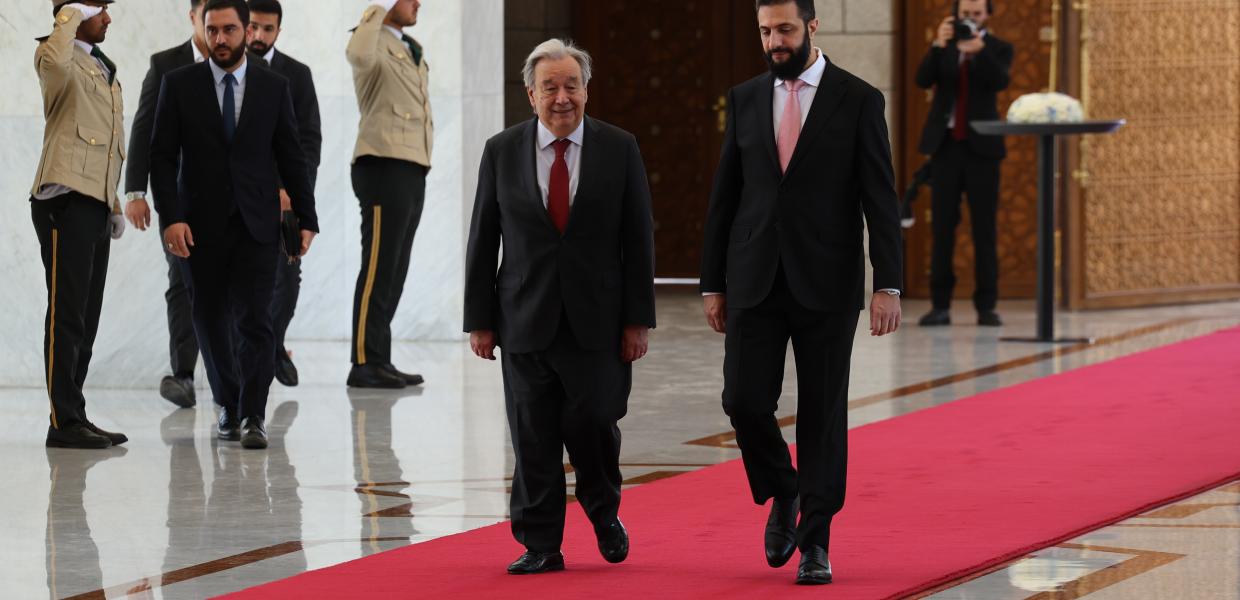 Ο Πρόεδρος Ahmed al-Sharaa υποδέχεται τον Γενικό Γραμματέα των Ηνωμένων Εθνών Antonio Guterres στη Συρία